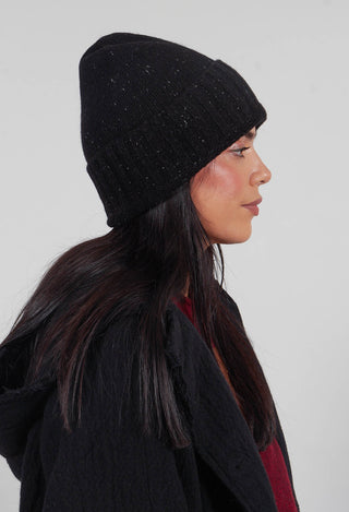 Ribbed Cuff Beanie Hat in Black  - 3624606