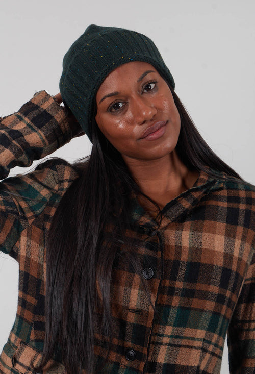 Ribbed Cuff Beanie Hat in Forest  - 3624606