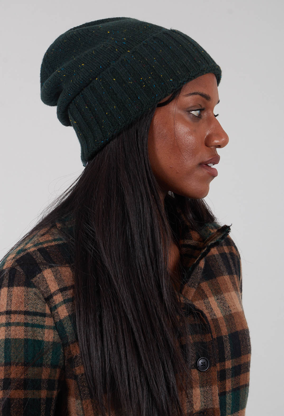 Ribbed Cuff Beanie Hat in Forest  - 3624606