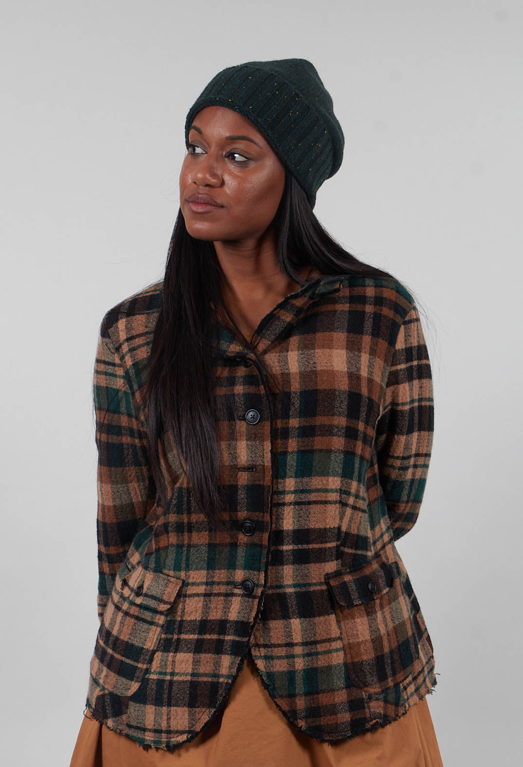 Ribbed Cuff Beanie Hat in Forest  - 3624606