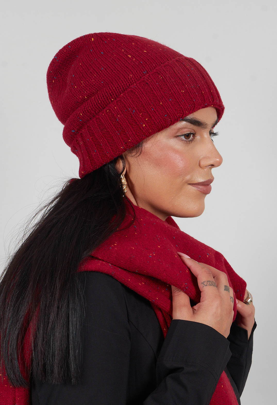 Ribbed Cuff Beanie Hat in Lava  - 3624606