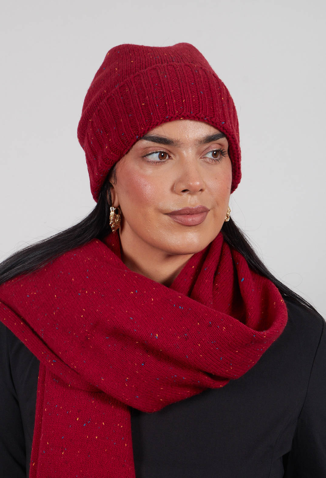 Ribbed Cuff Beanie Hat in Lava  - 3624606