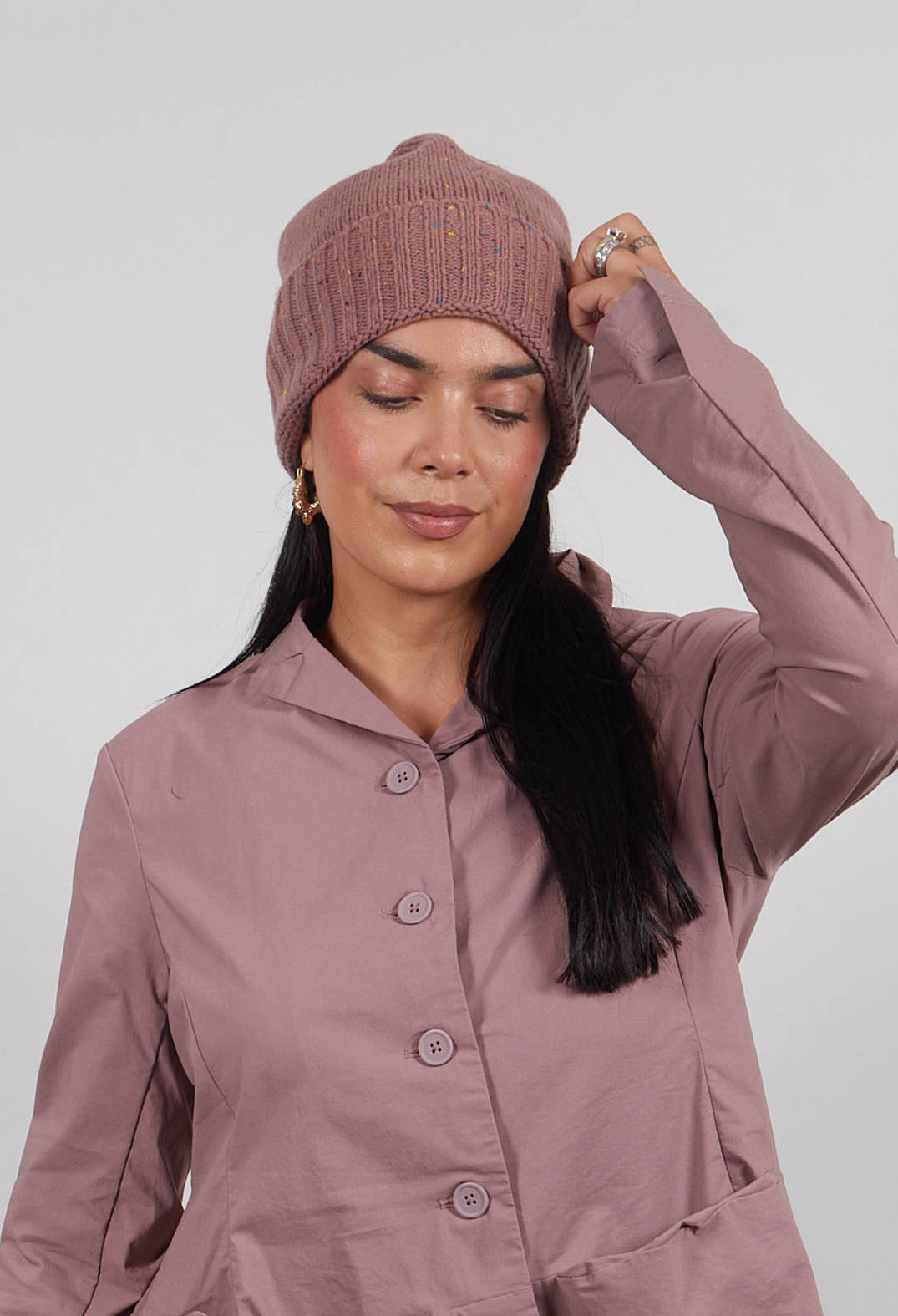 Ribbed Cuff Beanie Hat in Crystal  - 3624606