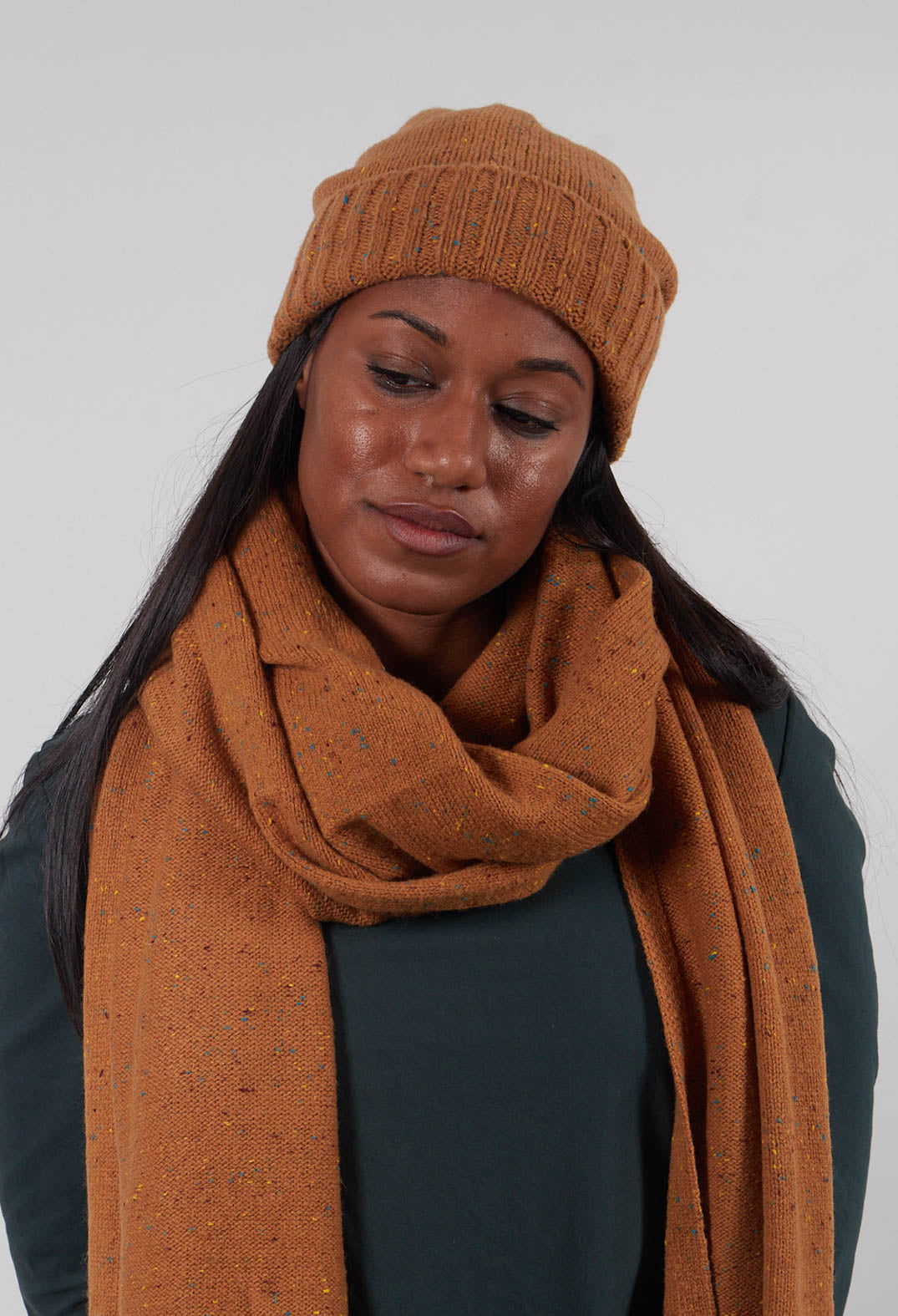 Ribbed Cuff Beanie Hat in Bronze - 3624606