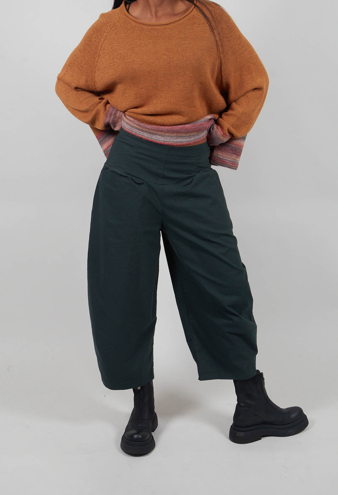 Pull On Balloon Leg Trousers in Forest  - 3630111