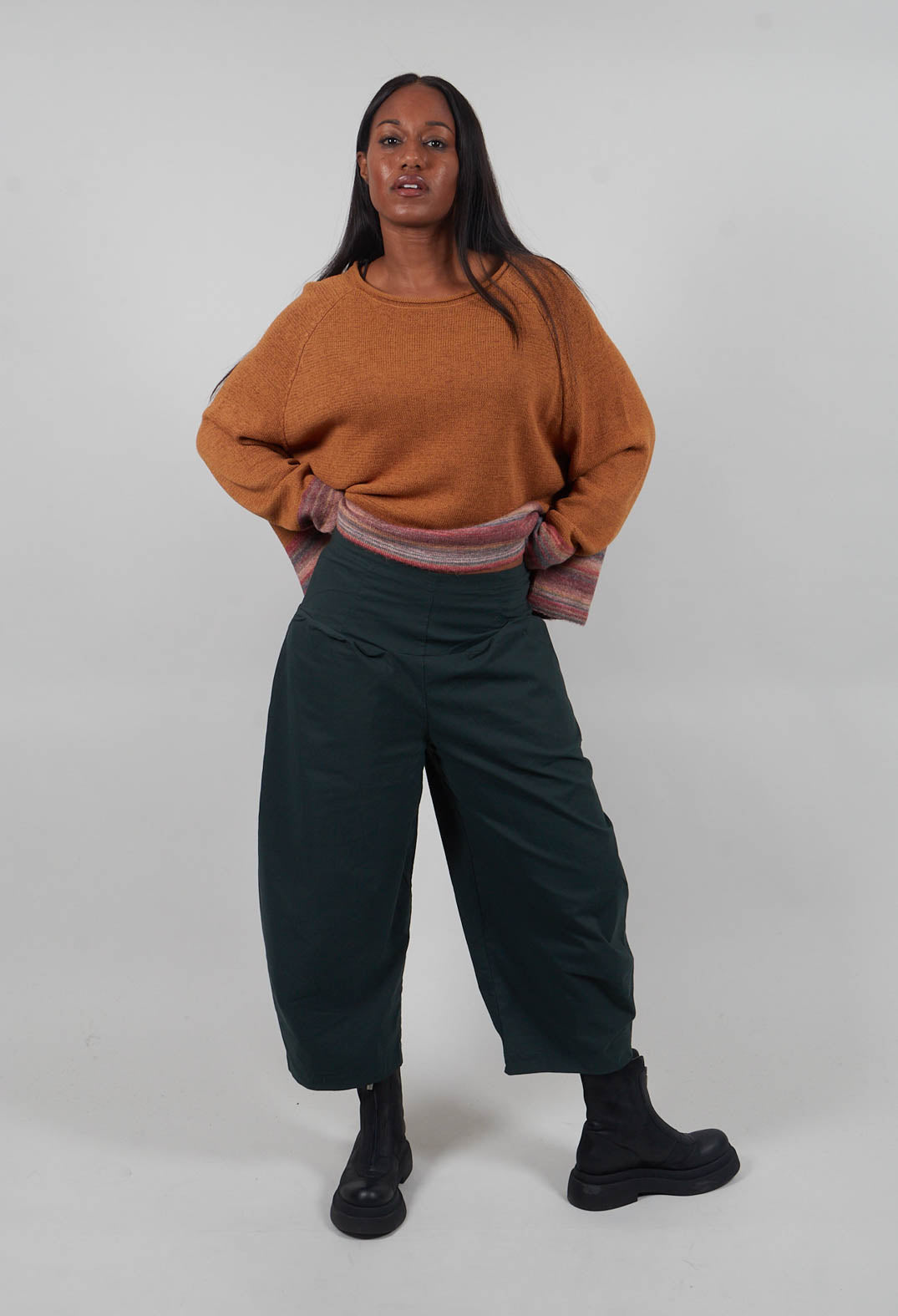 Pull On Balloon Leg Trousers in Forest  - 3630111