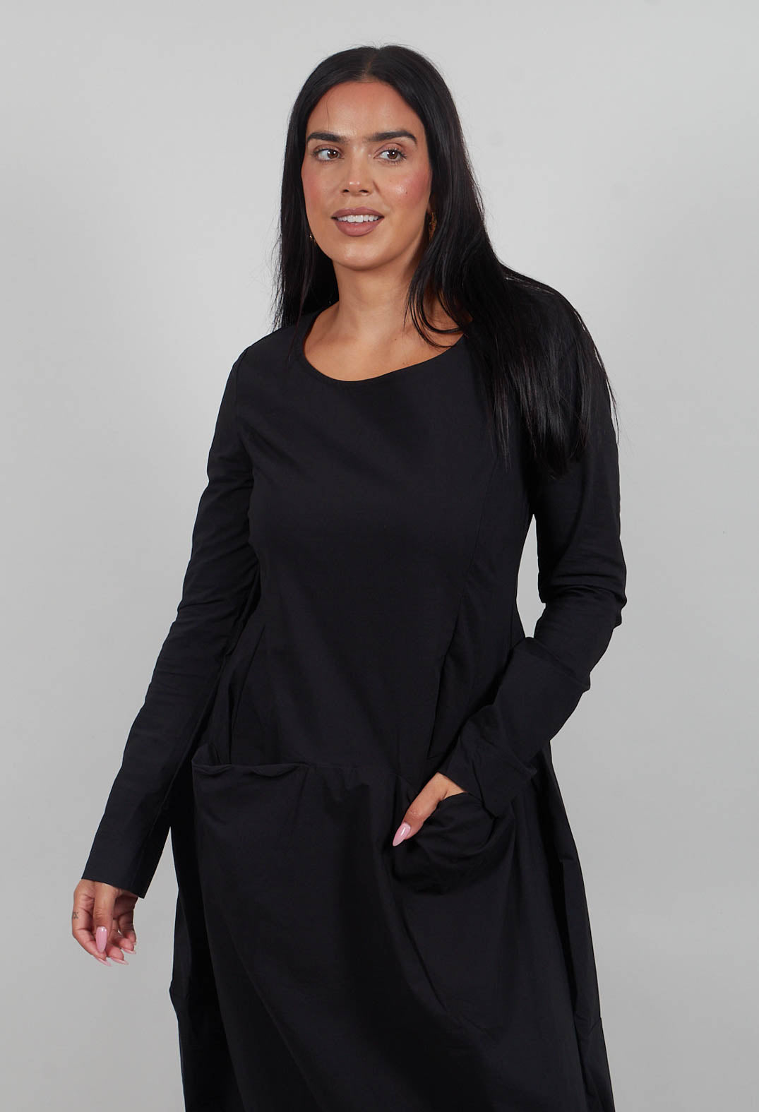 Long Sleeve Tulip Hem Dress in Black - 3630914