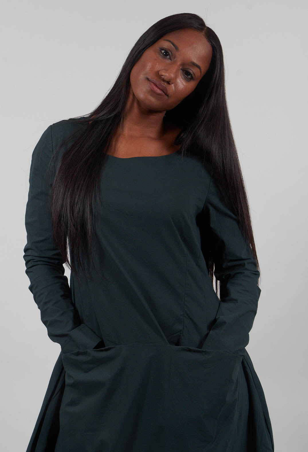 Long Sleeve Tulip Hem Dress in Forest  - 3630914