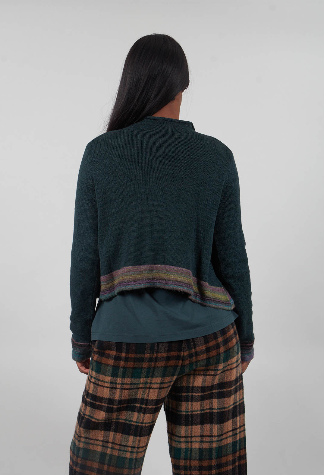 Flared Hem Cardigan in Forest Stripe - 3727101
