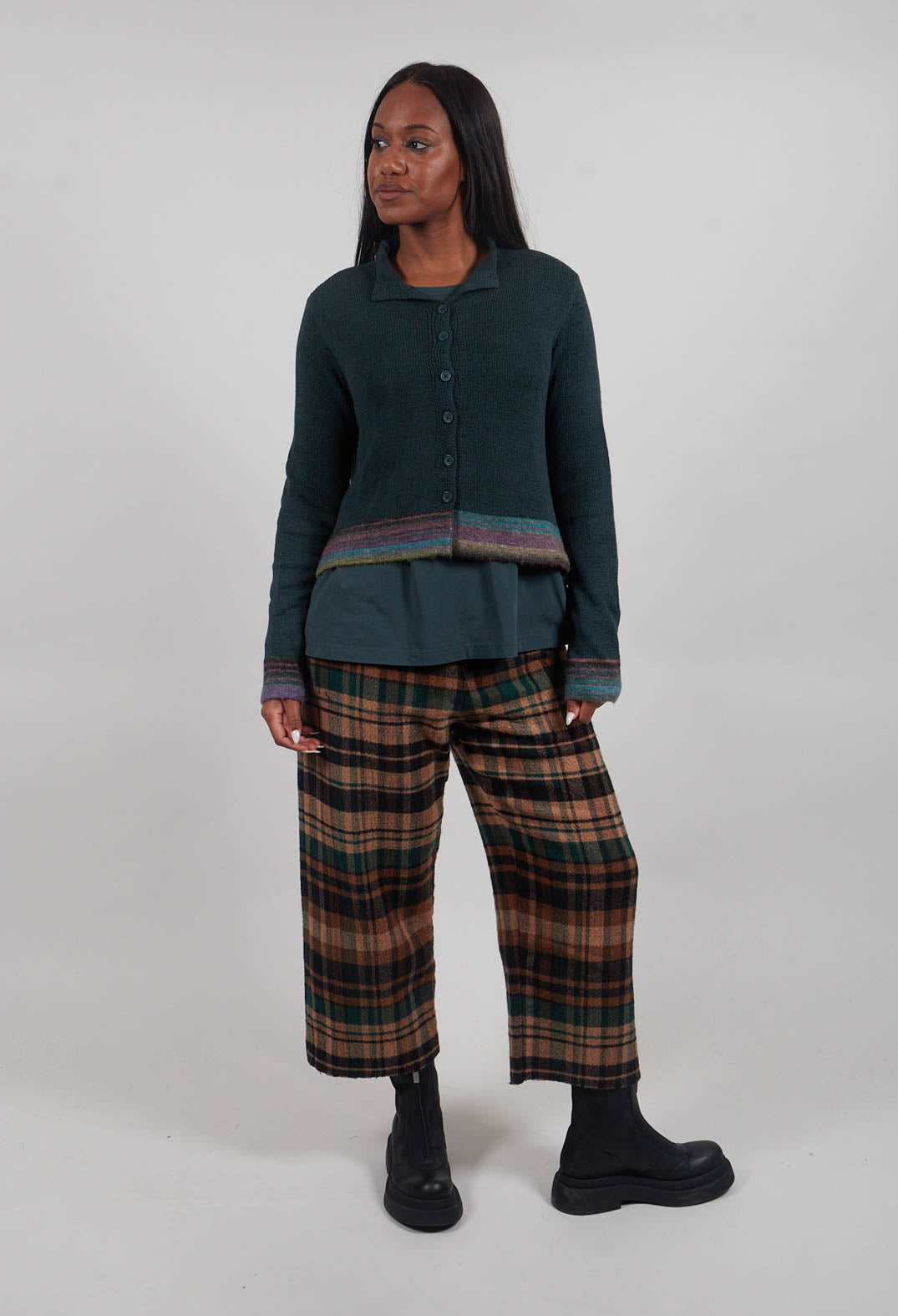 Flared Hem Cardigan in Forest Stripe - 3727101