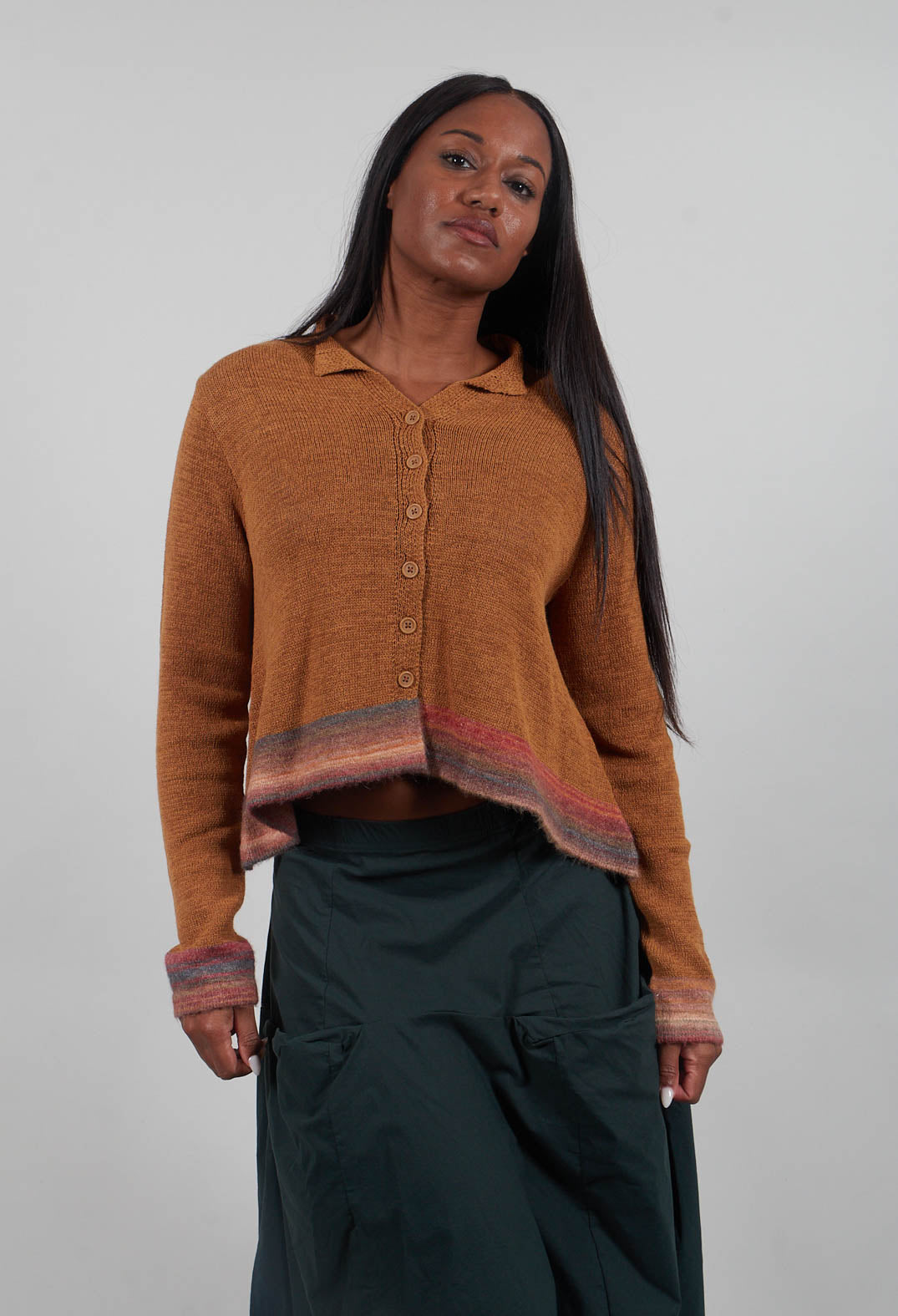 Flared Hem Cardigan in Bronze Stripe - 3727101