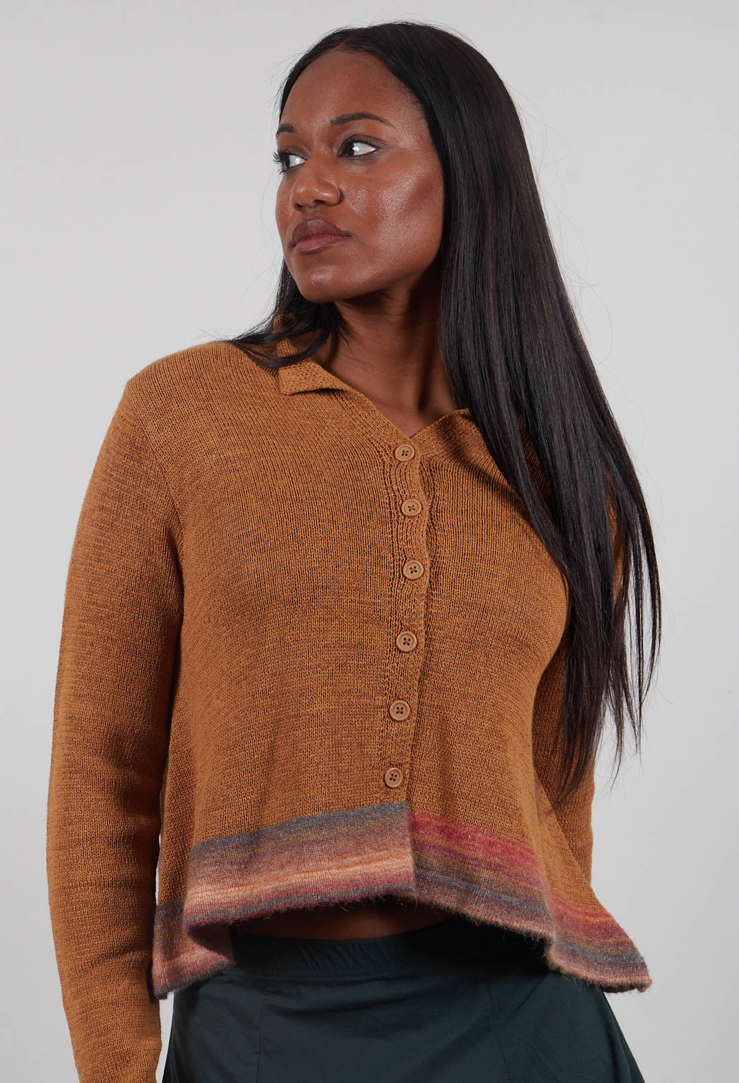 Flared Hem Cardigan in Bronze Stripe - 3727101