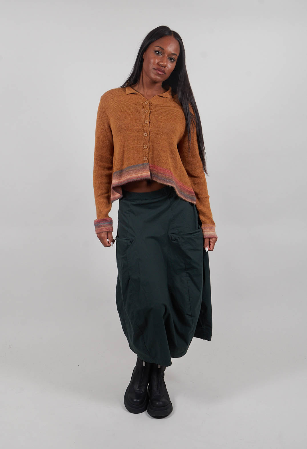 Flared Hem Cardigan in Bronze Stripe - 3727101