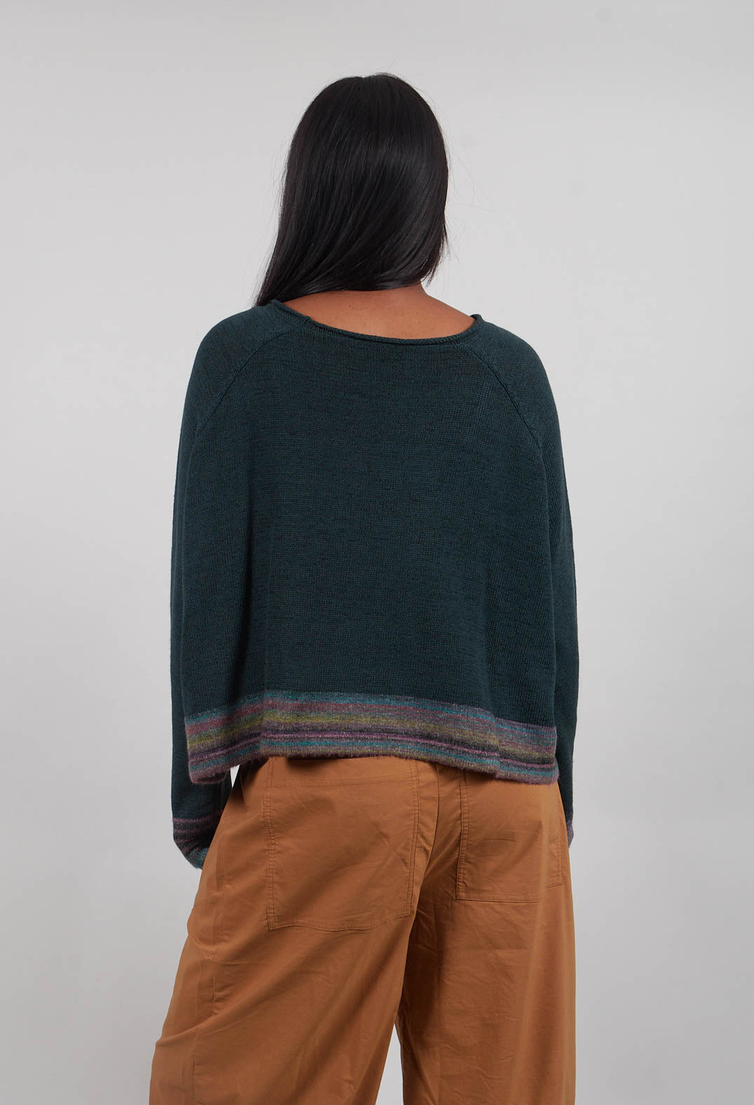 Cropped Boxy Jumper in Forest Stripe  - 3720702