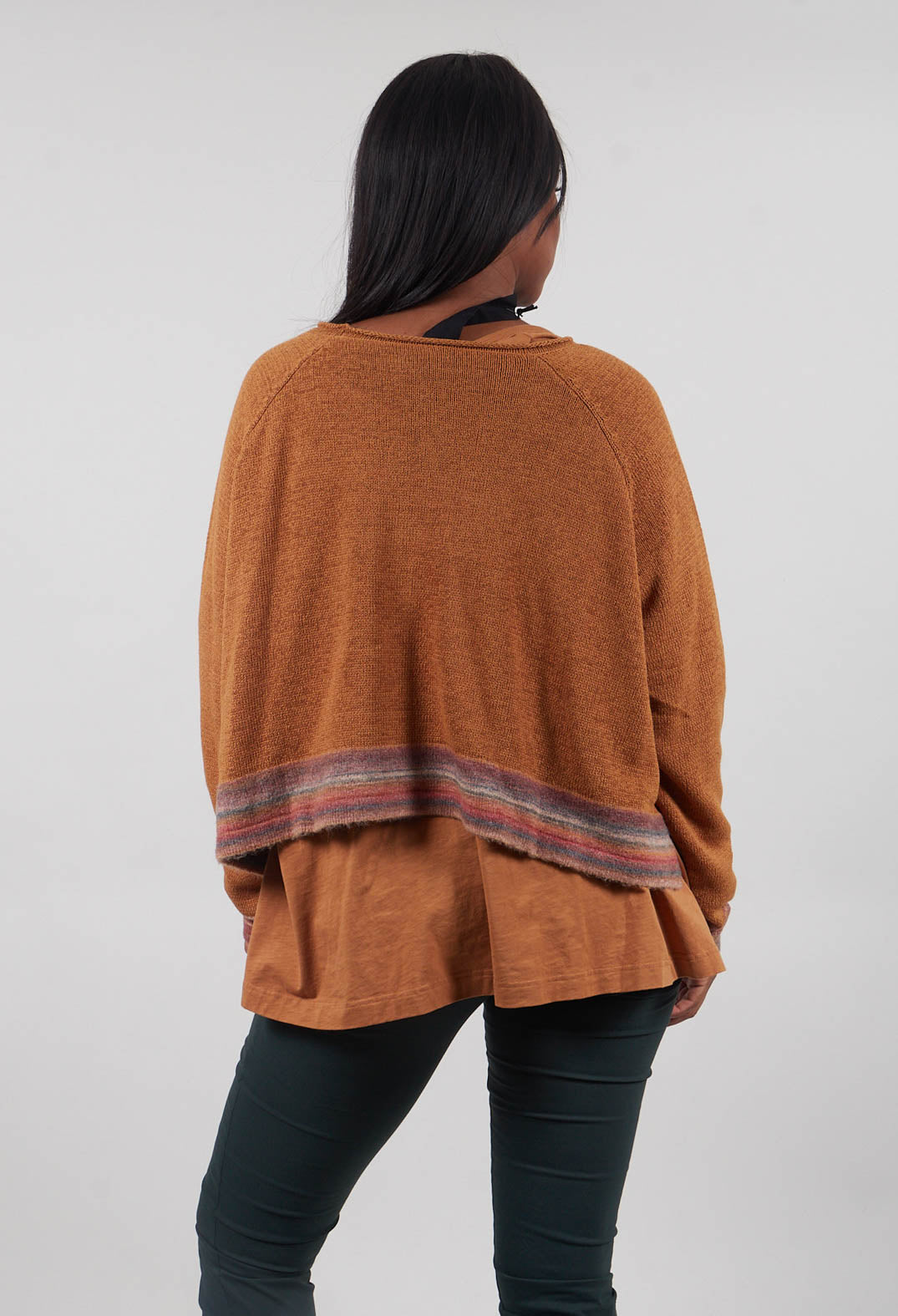 Cropped Boxy Jumper in Bronze Stripe  - 3720702