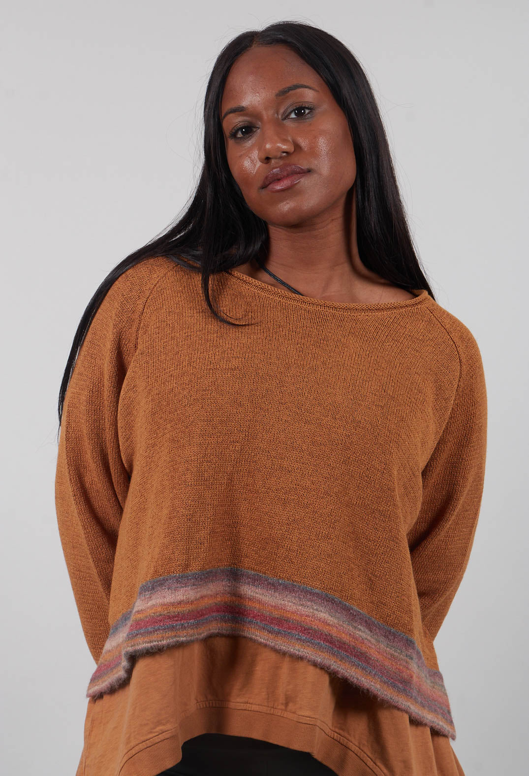 Cropped Boxy Jumper in Bronze Stripe  - 3720702