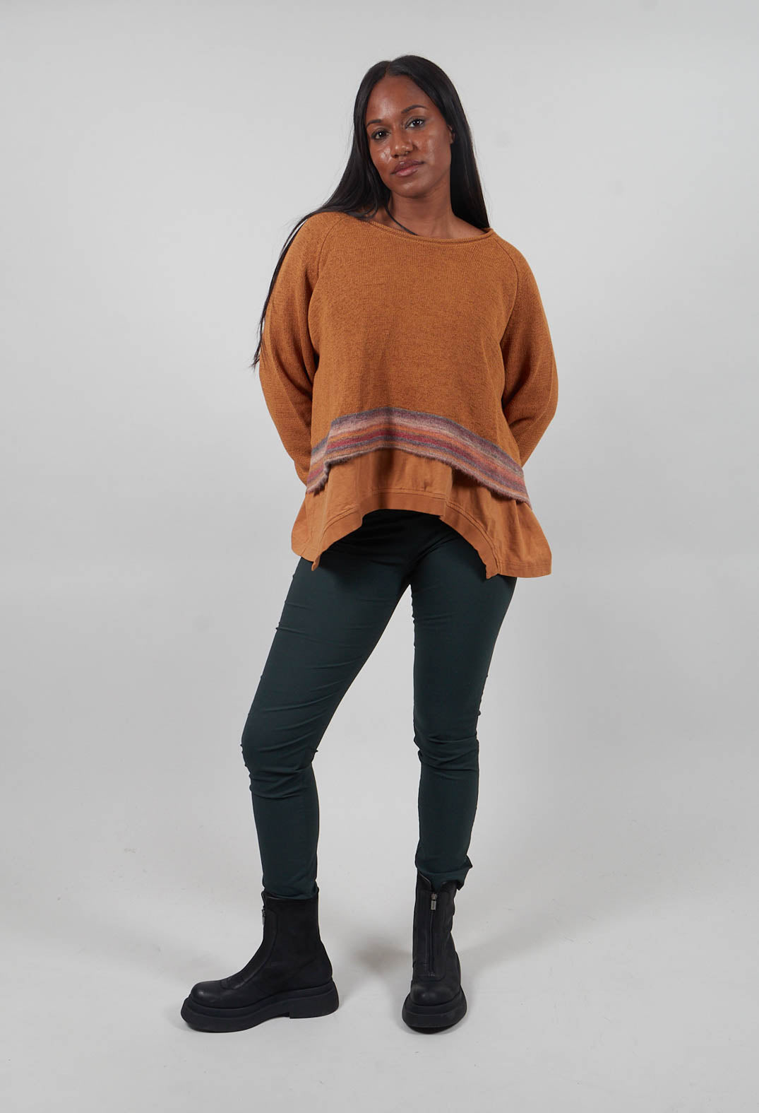 Cropped Boxy Jumper in Bronze Stripe  - 3720702