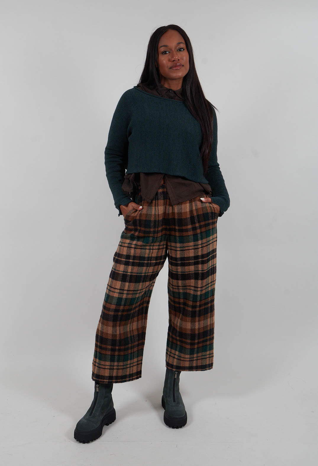 Straight Leg Trousers in Forest Check  - 3280104