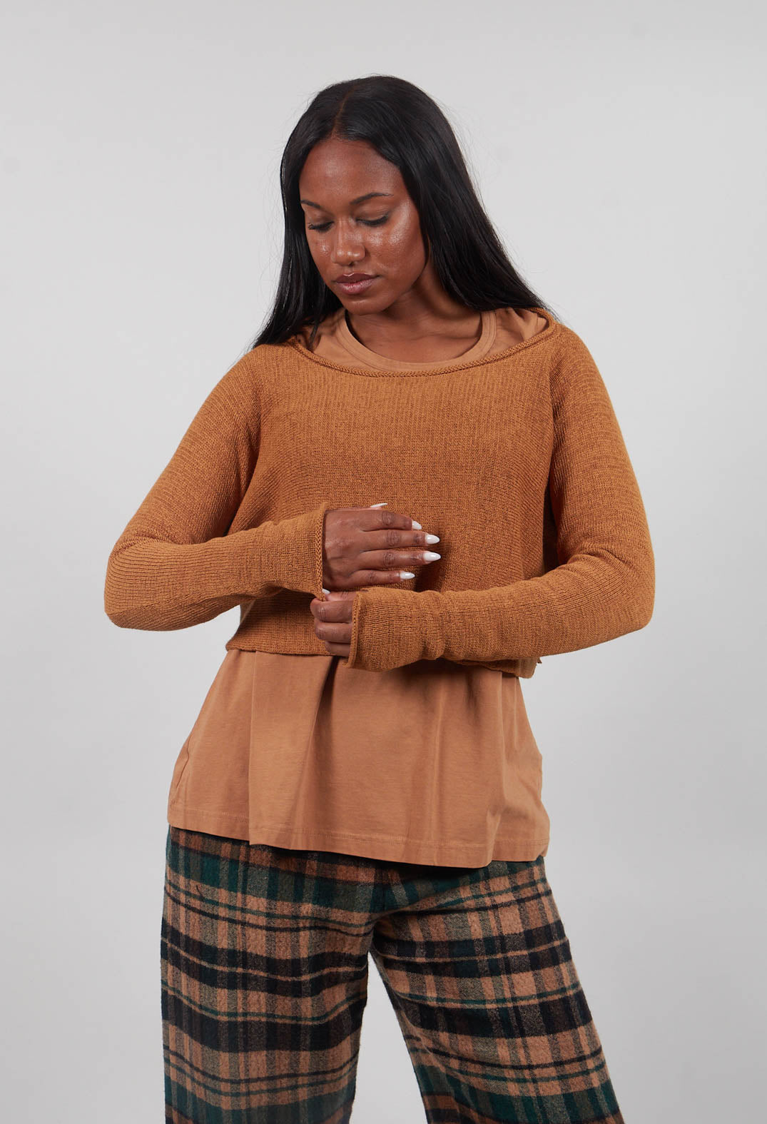 Cropped Fit Jumper in Bronze - 3720712