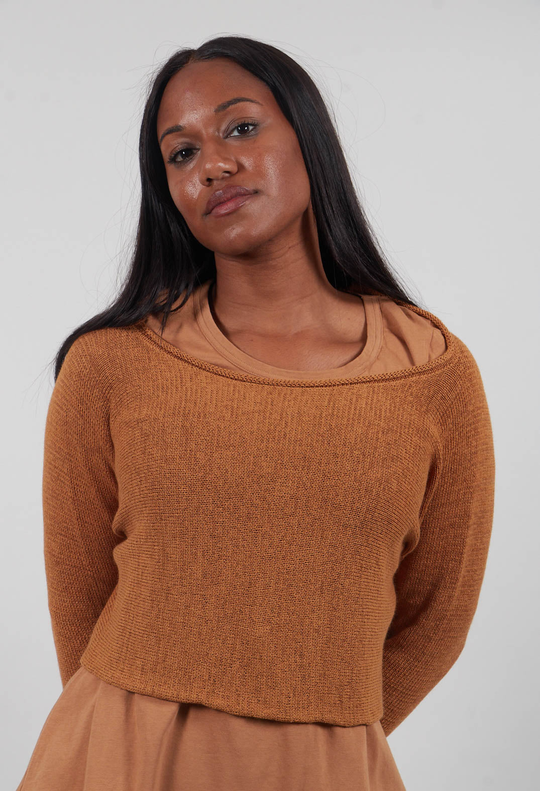 Cropped Fit Jumper in Bronze - 3720712