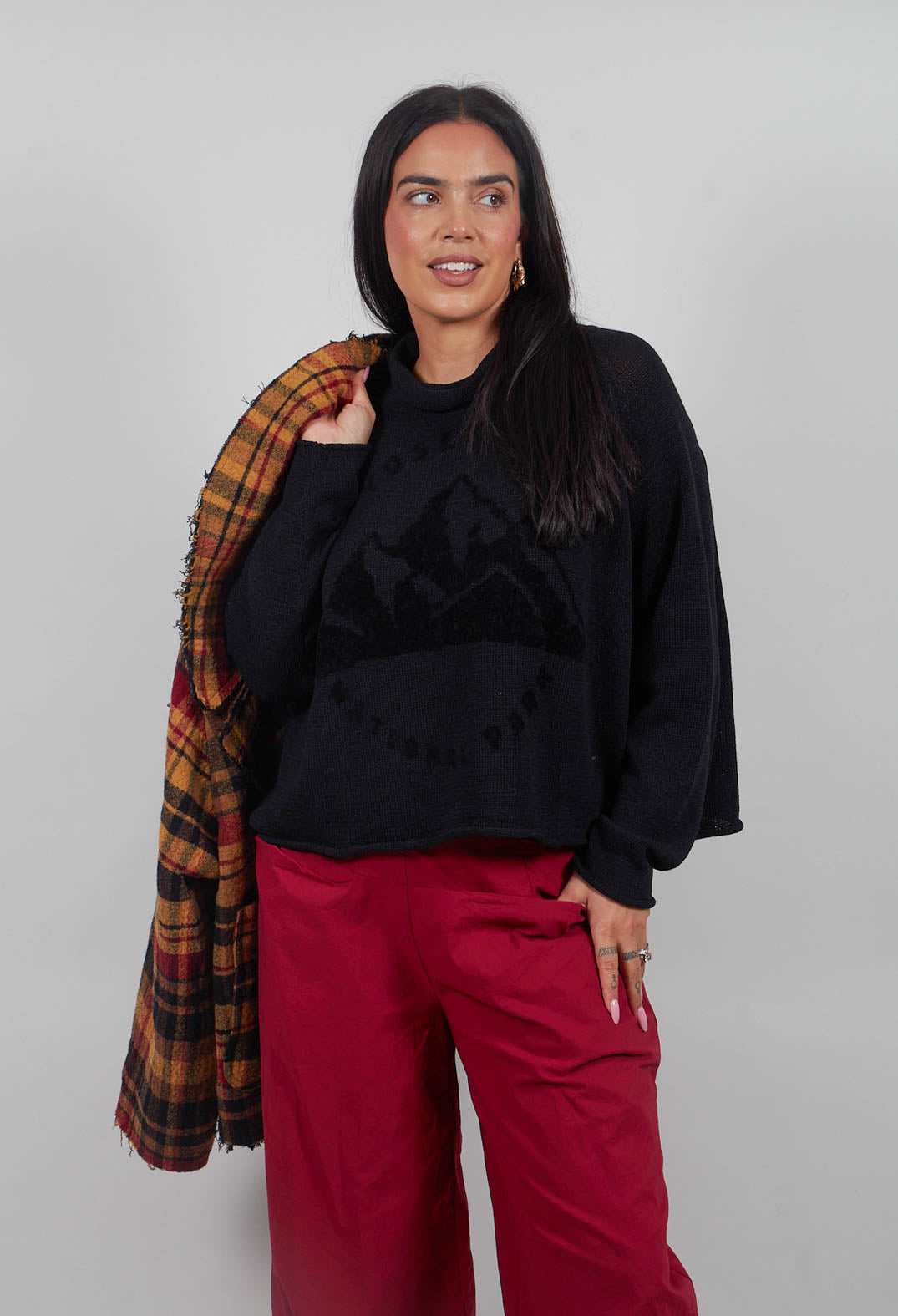Funnel Neck Jumper in Black Print  - 3720727