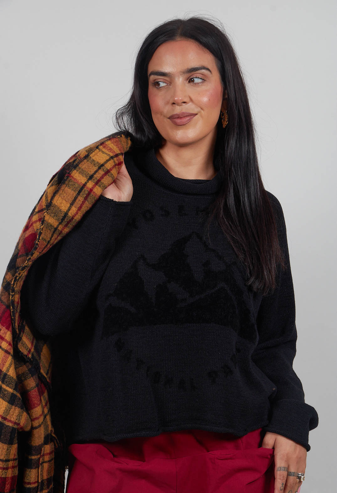 Funnel Neck Jumper in Black Print  - 3720727