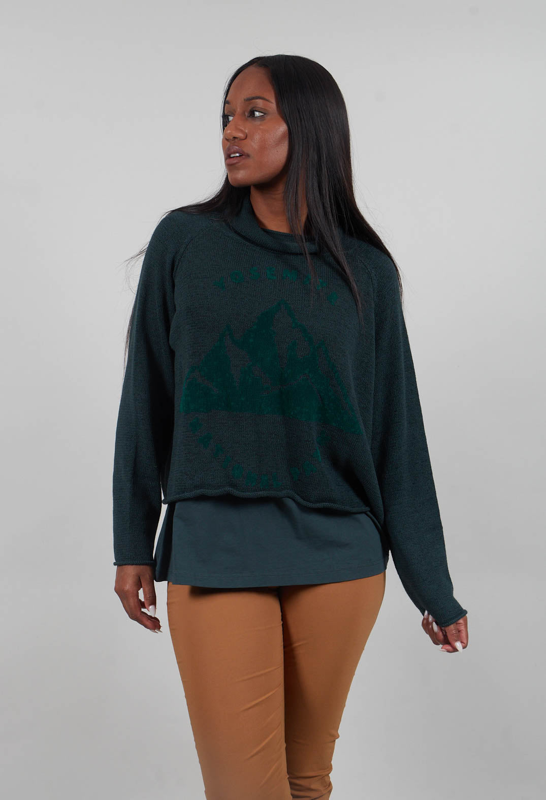 Funnel Neck Jumper in Forest Print  - 3720727