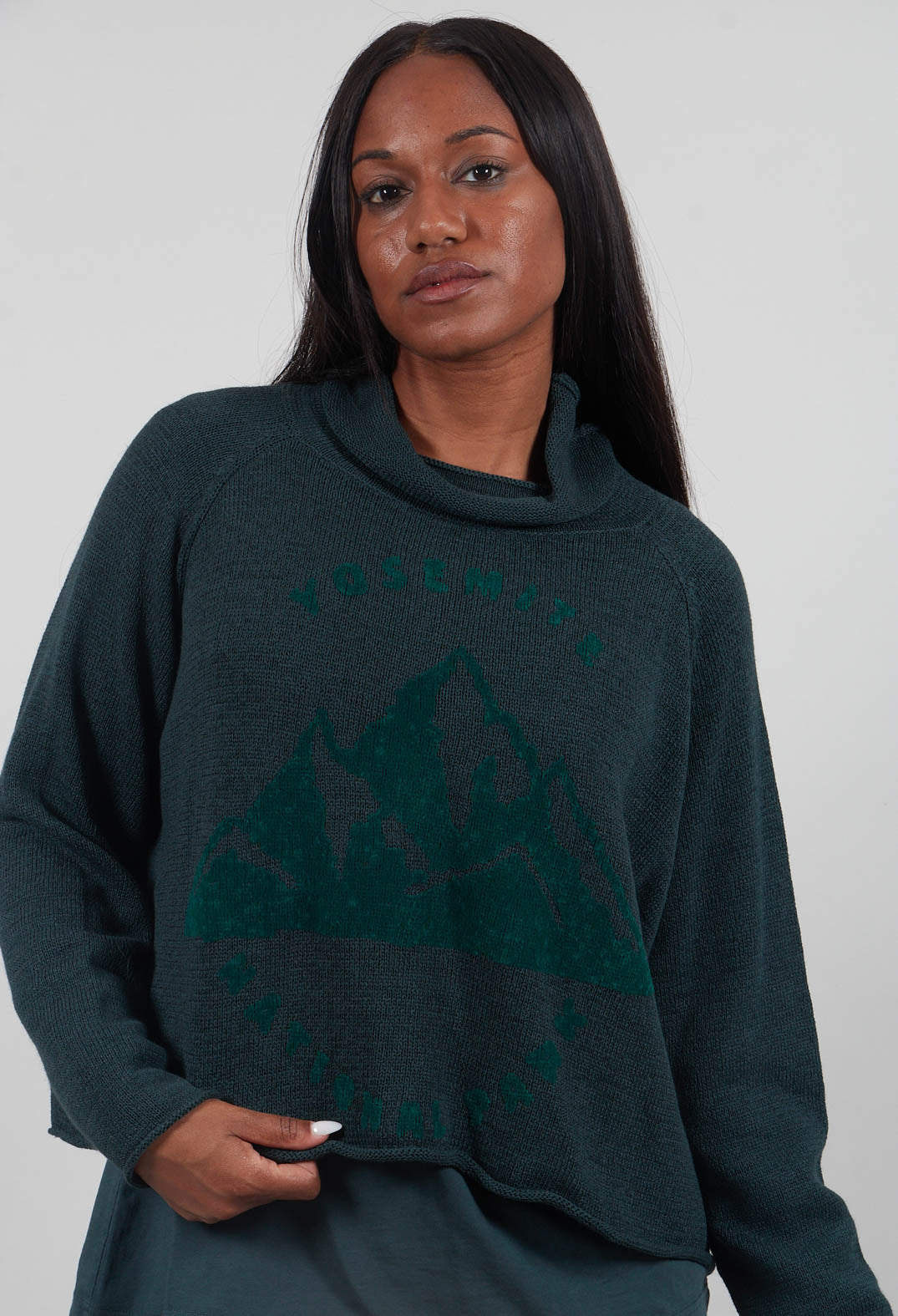 Funnel Neck Jumper in Forest Print  - 3720727