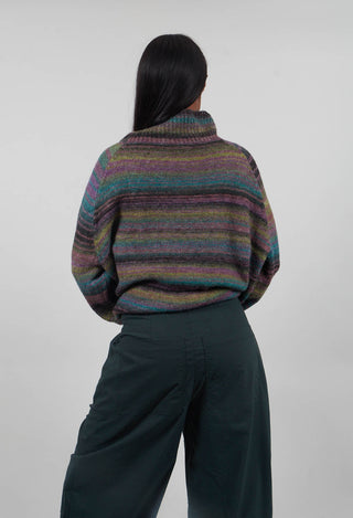 Ribbed Funnel Neck Jumper in Forest Varieté  - 3730708