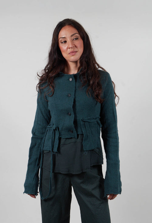 Cropped Cardigan with Raw Edges in Forest  - 3897106