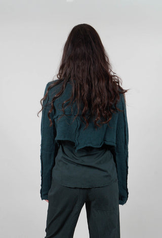 Cropped Cardigan with Raw Edges in Forest  - 3897106