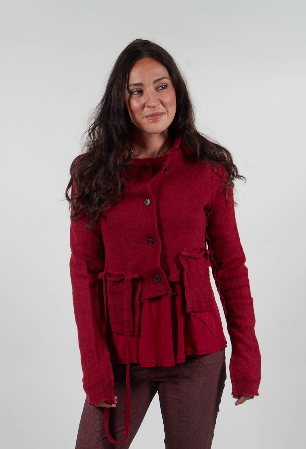 Cropped Cardigan with Raw Edges in Lava - 3897106
