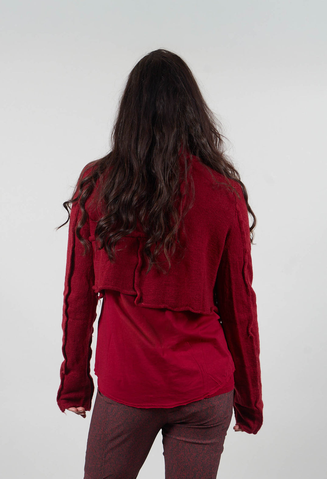 Cropped Cardigan with Raw Edges in Lava - 3897106