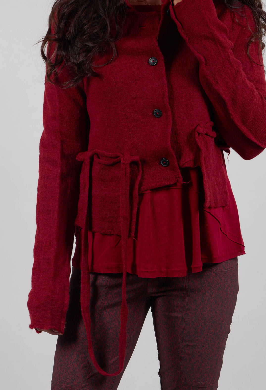 Cropped Cardigan with Raw Edges in Lava - 3897106