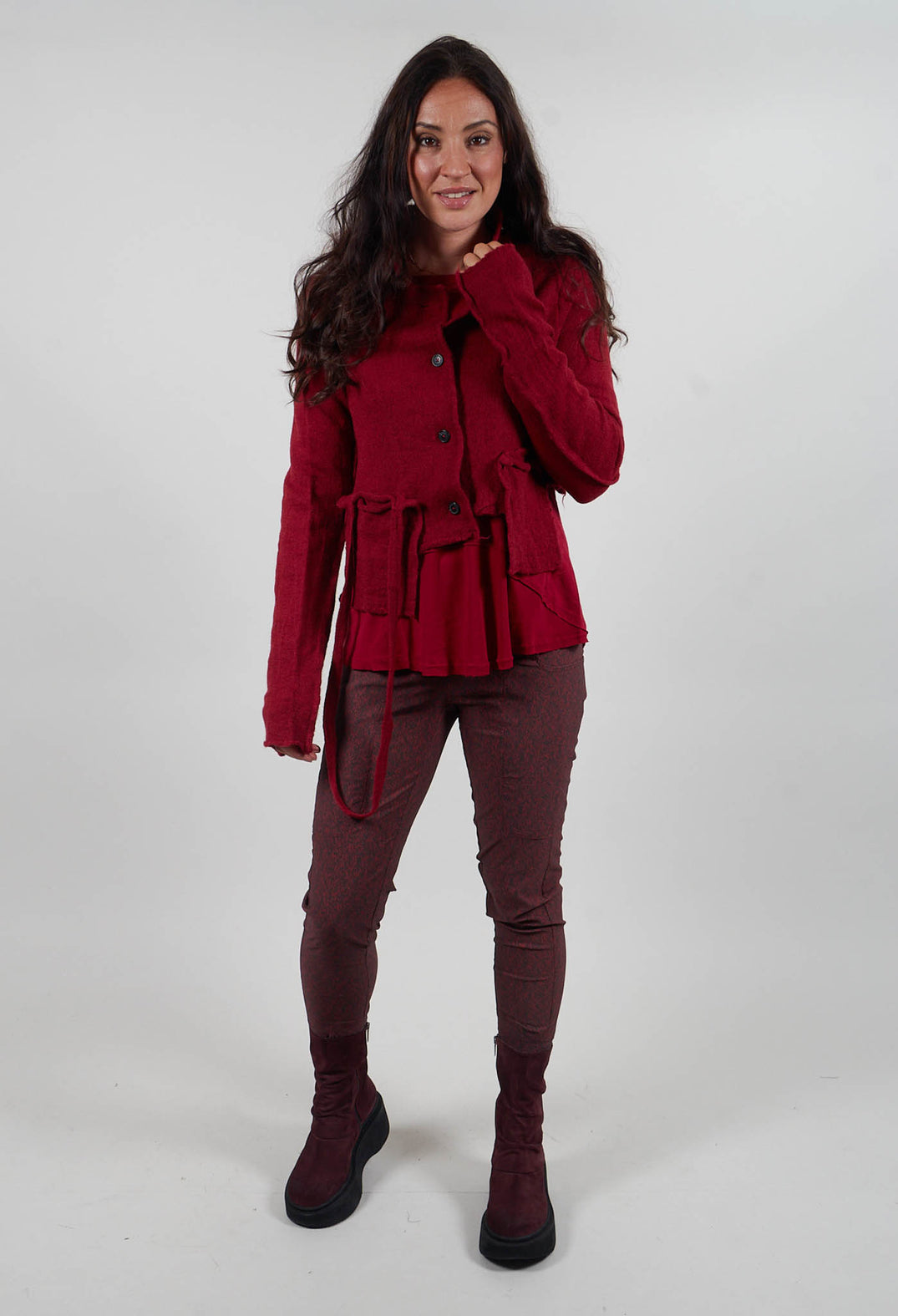 Cropped Cardigan with Raw Edges in Lava - 3897106