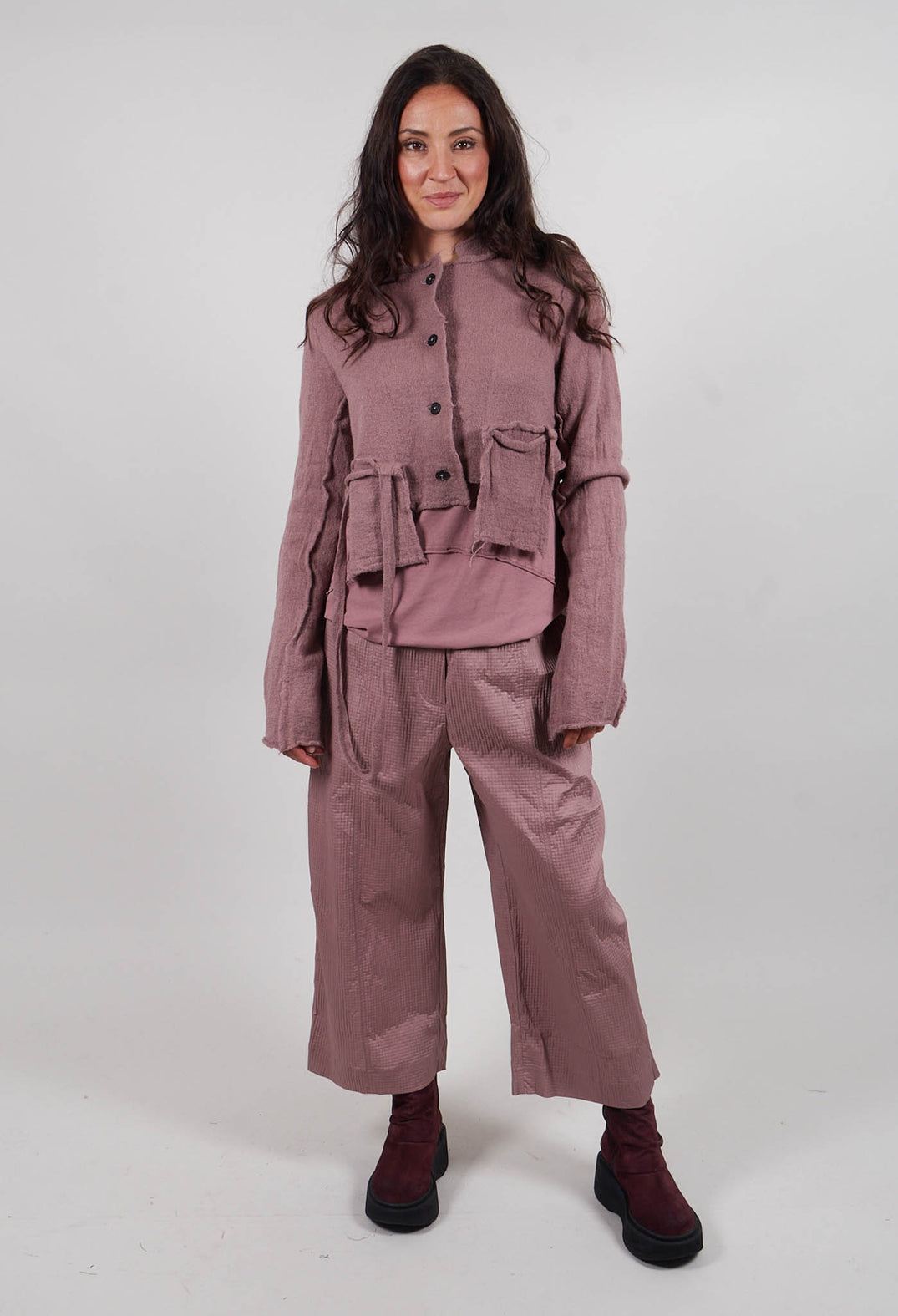 Cropped Cardigan with Raw Edges in Crystal  - 3897106