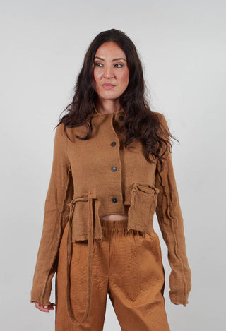 Cropped Cardigan with Raw Edges in Bronze  - 3897106