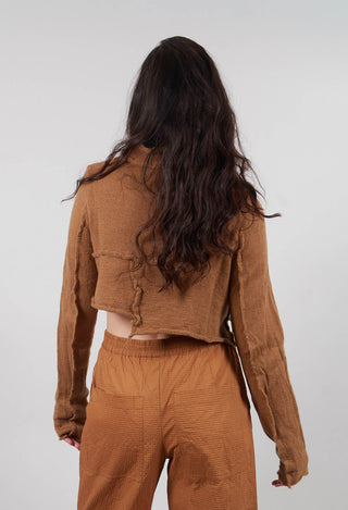 Cropped Cardigan with Raw Edges in Bronze  - 3897106