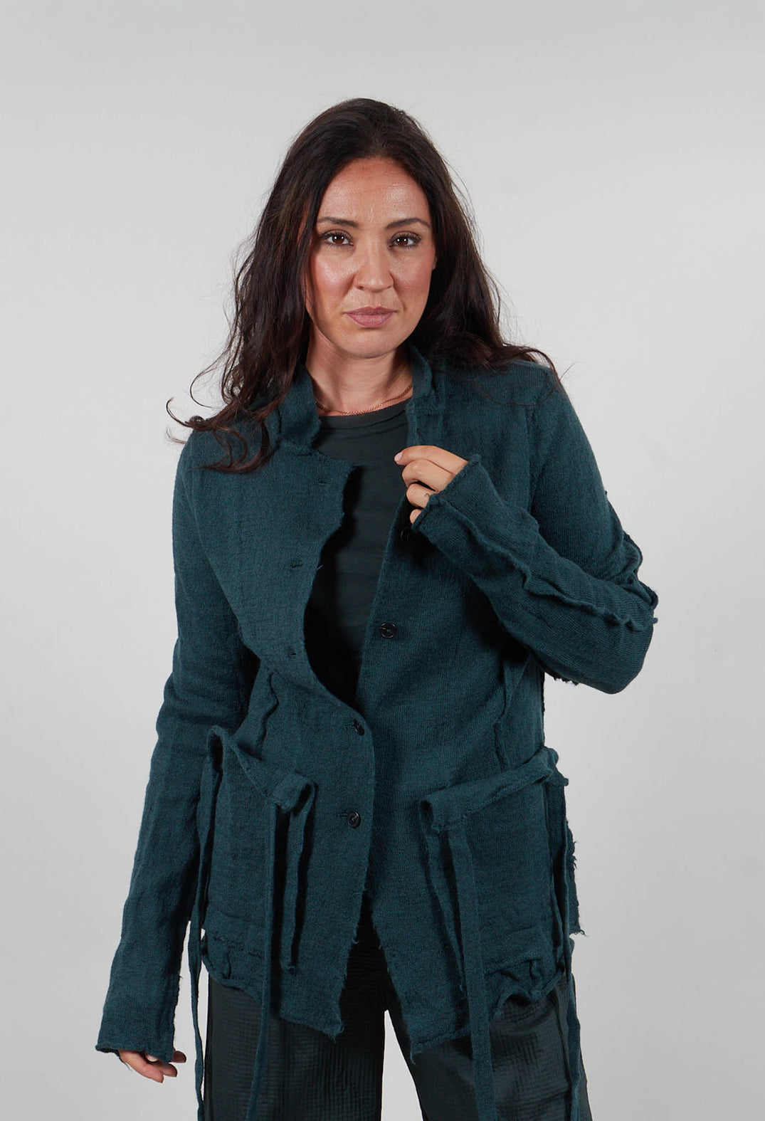 Cardigan with Raw Edges in Forest  - 3897107