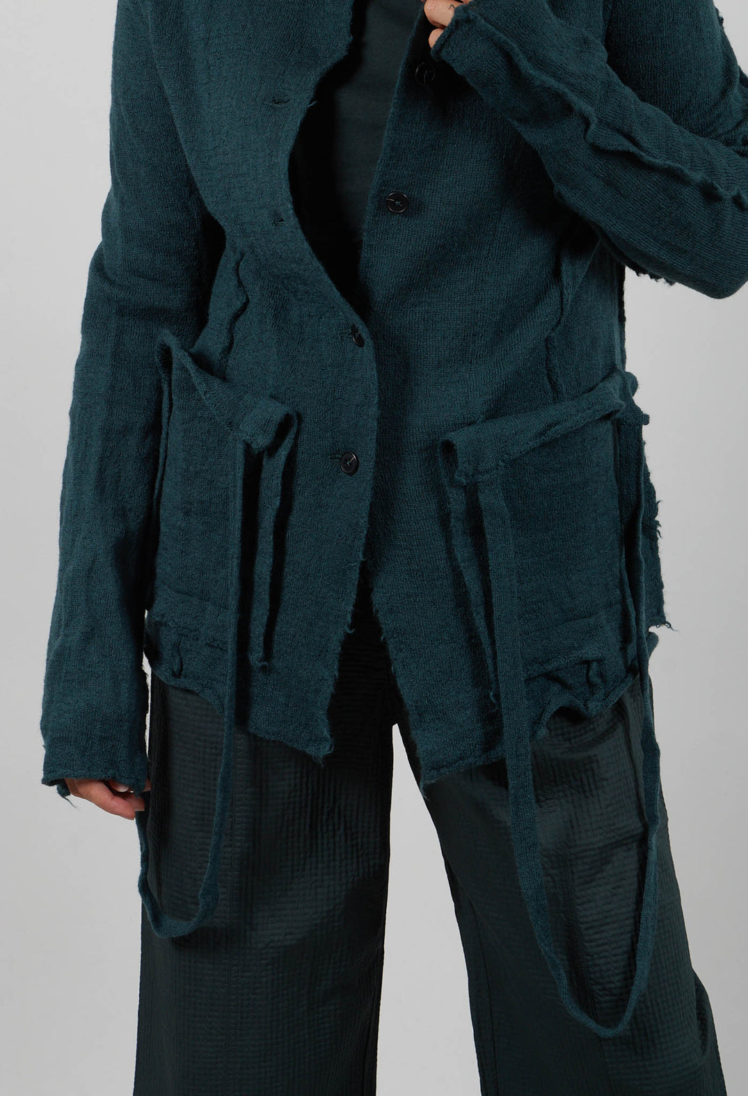 Cardigan with Raw Edges in Forest  - 3897107
