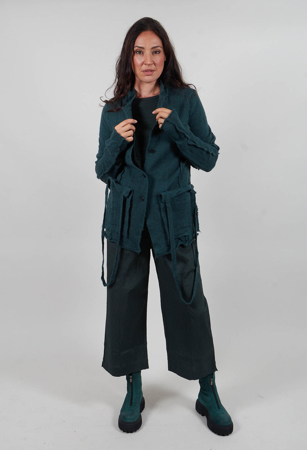 Cardigan with Raw Edges in Forest  - 3897107