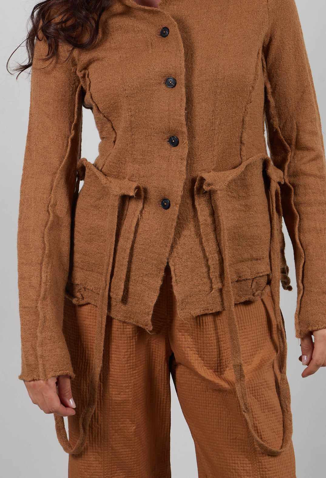 Cardigan with Raw Edges in Bronze - 3897107
