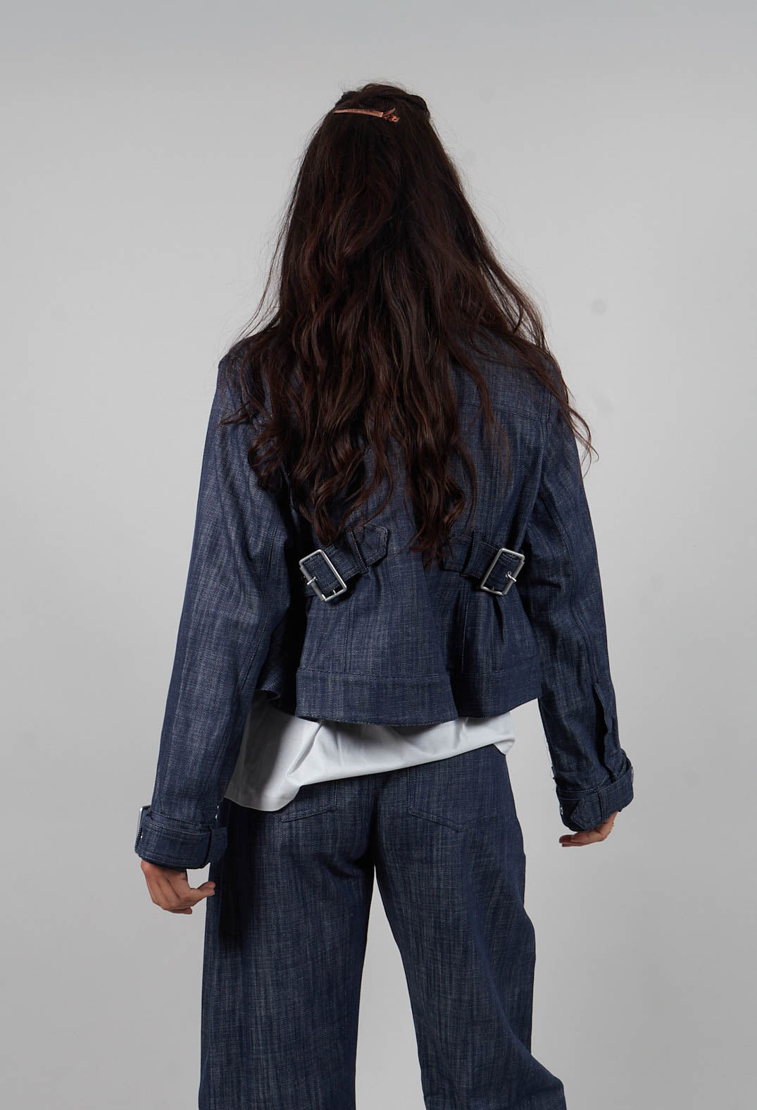 Oversized Buckle Jacket in Blu Grafite