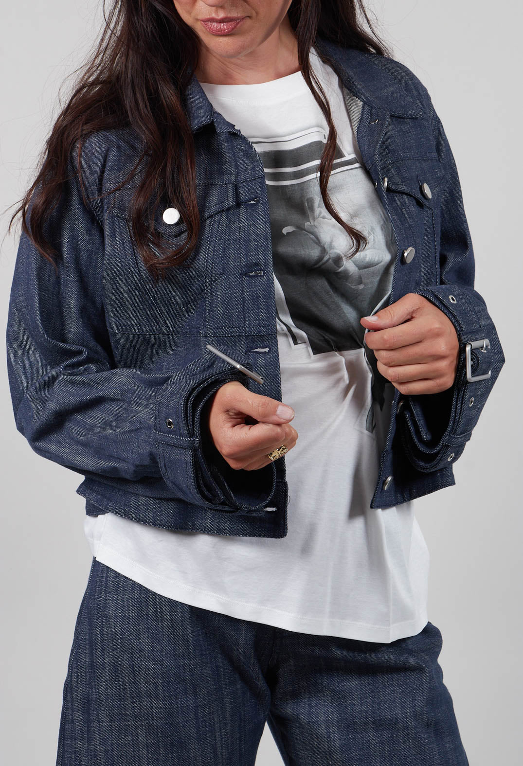 Oversized Buckle Jacket in Blu Grafite