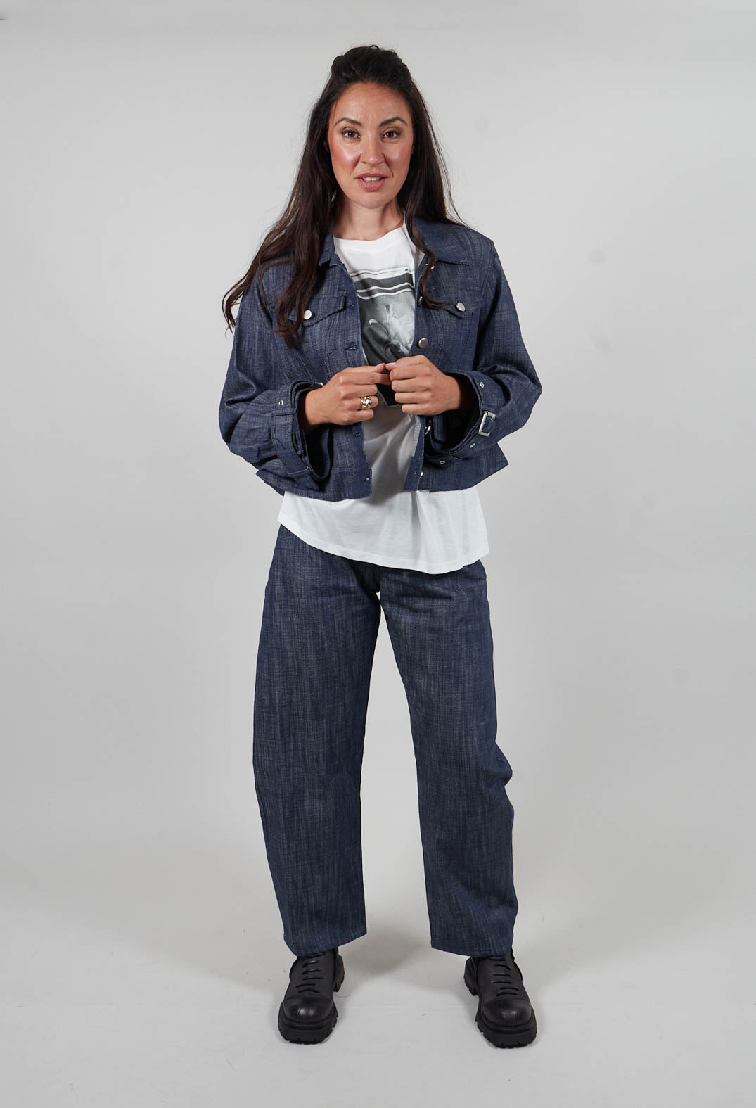 Oversized Buckle Jacket in Blu Grafite