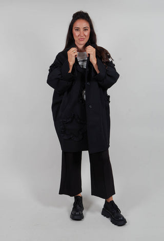 Longline Boxy Wool Coat in Nero