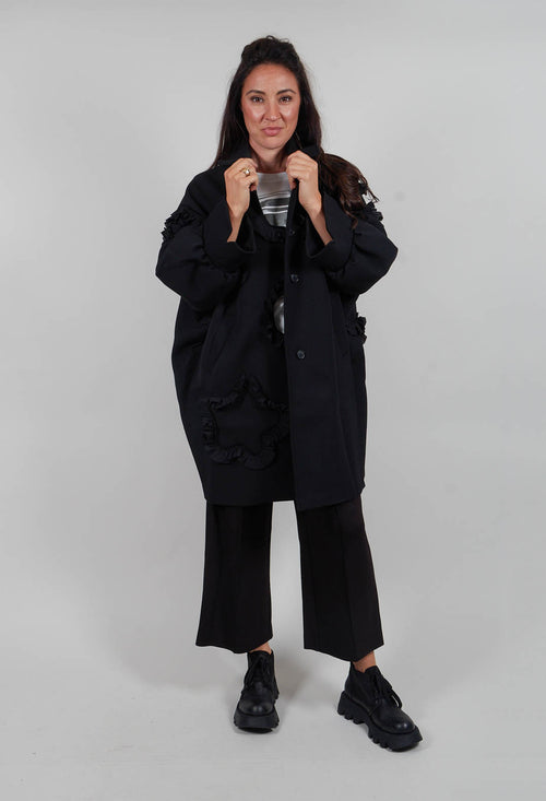 Longline Boxy Wool Coat in Nero
