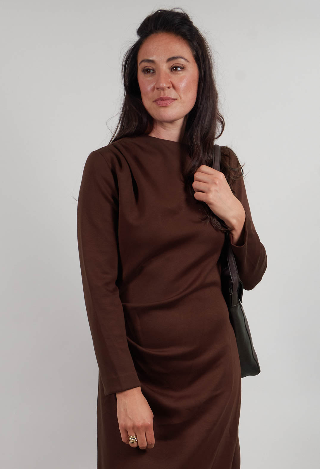 Ruched Dress in Rum Raisin