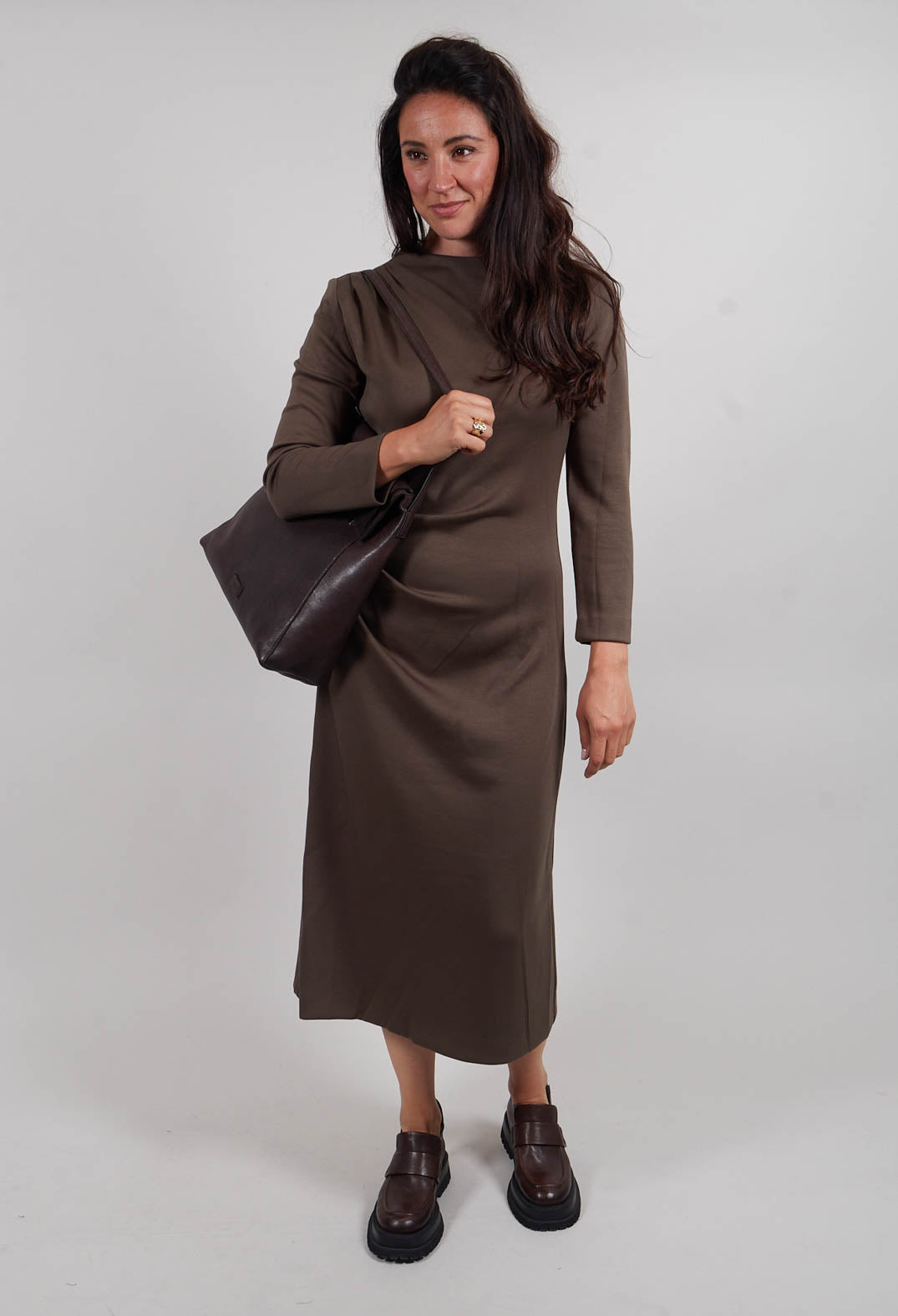 Ruched Dress in Loden Green
