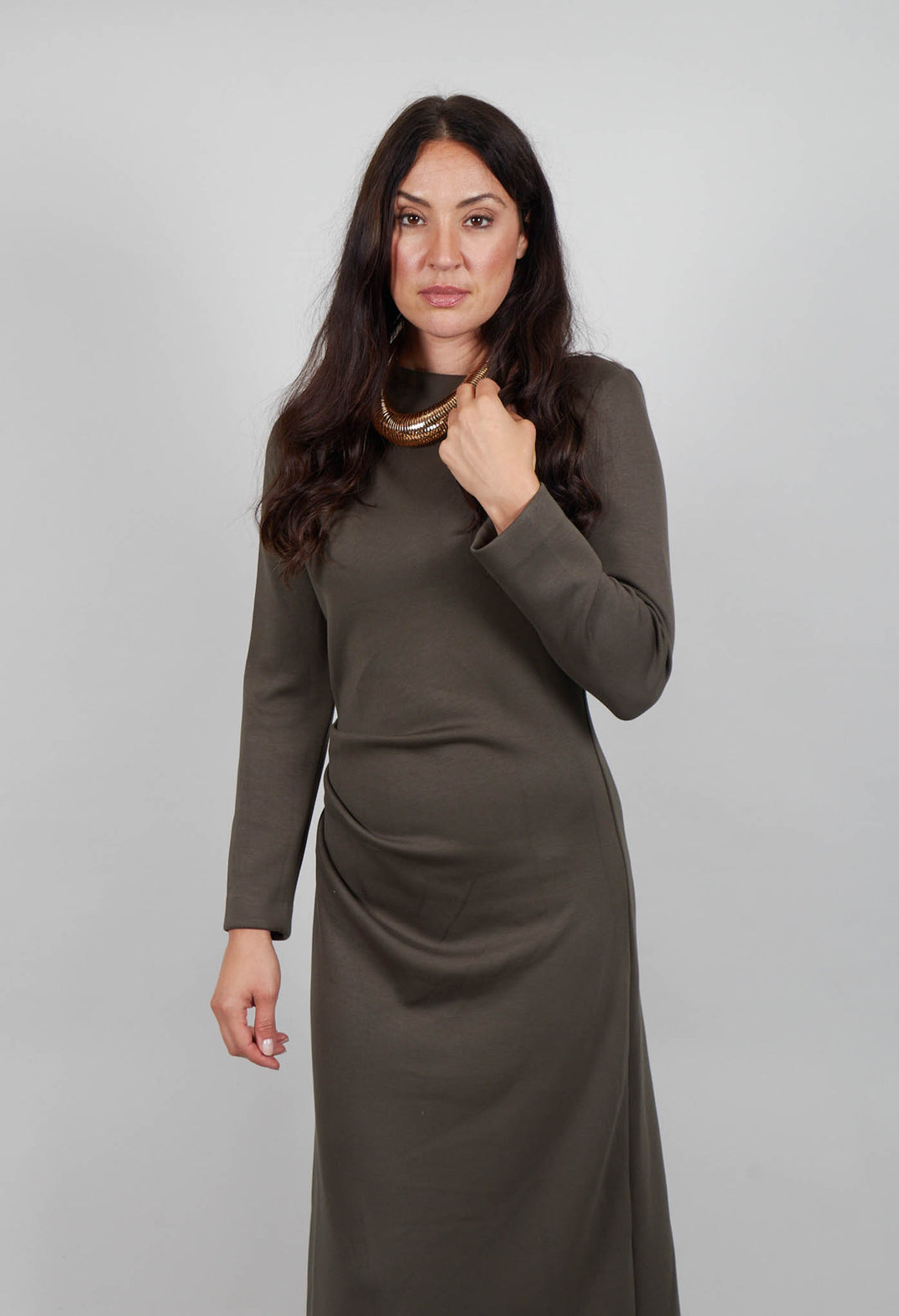 Ruched Dress in Loden Green